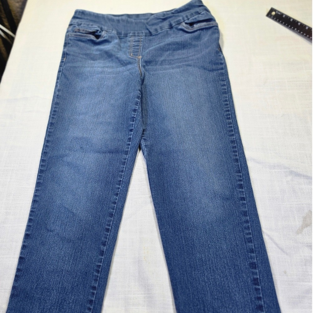 Alfred Dunner Womens Medium Wash Pull On Straight Leg Jeans Size 10 Stretch